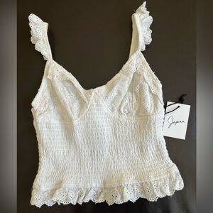 Japna, White Eyelet Tank Top, Small